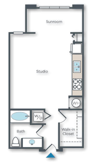 Floor plan for studio, 1 bath, 656 sqft